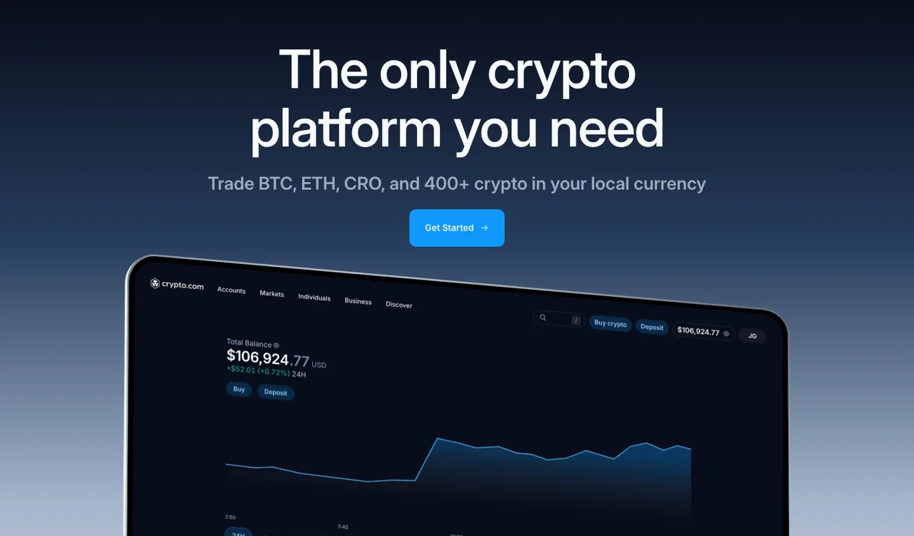 Page d'accueil de Crypto.com en juillet 2026 avec plus de 400 cryptos annoncées