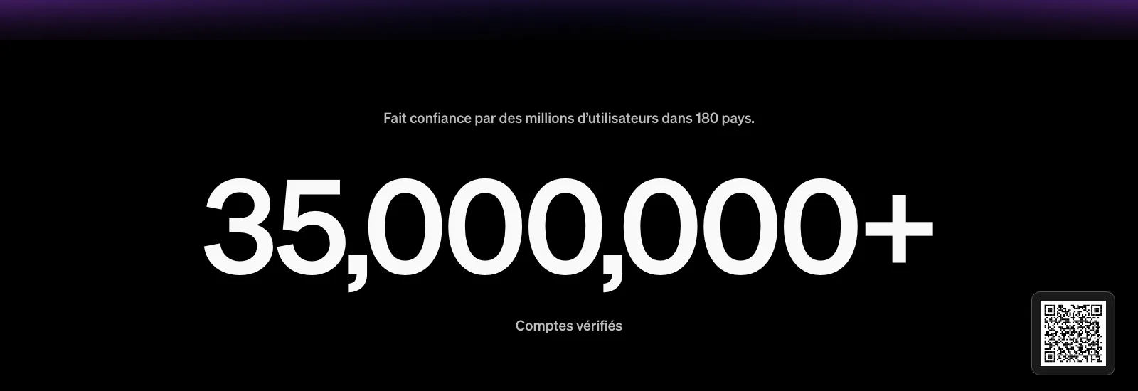 Page d'accueil de MoonPay affichant 35 000 000+ comptes vérifiés et la mention fait confiance par des millions d'utilisateurs dans 180 pays